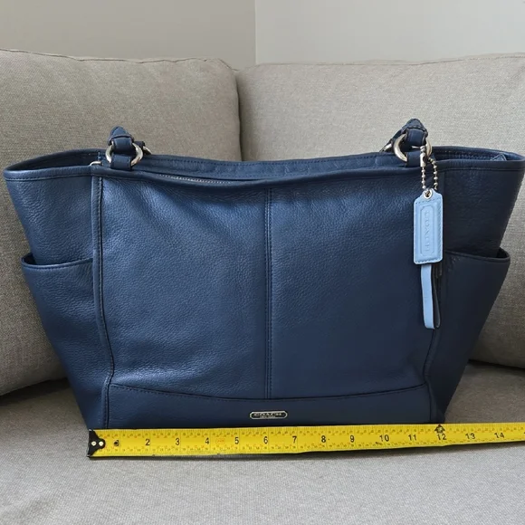 Coach Dark Blue Leather Tote - Picture 1 of 10